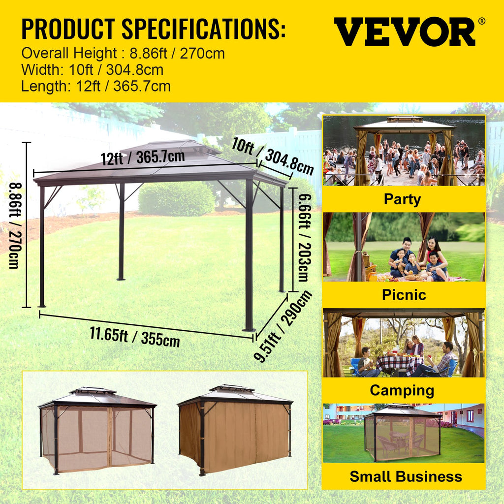 Lauko pavėsinė VEVOR 10x12ft, su dvigubu stogu