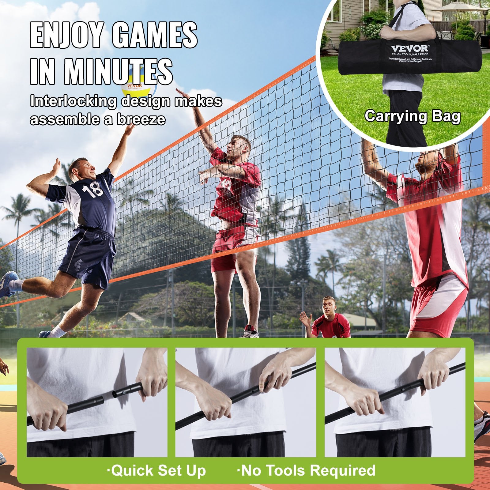 Keturpusis tinklinio ir badmintono tinklas VEVOR JH-205, reguliuojamas aukštis