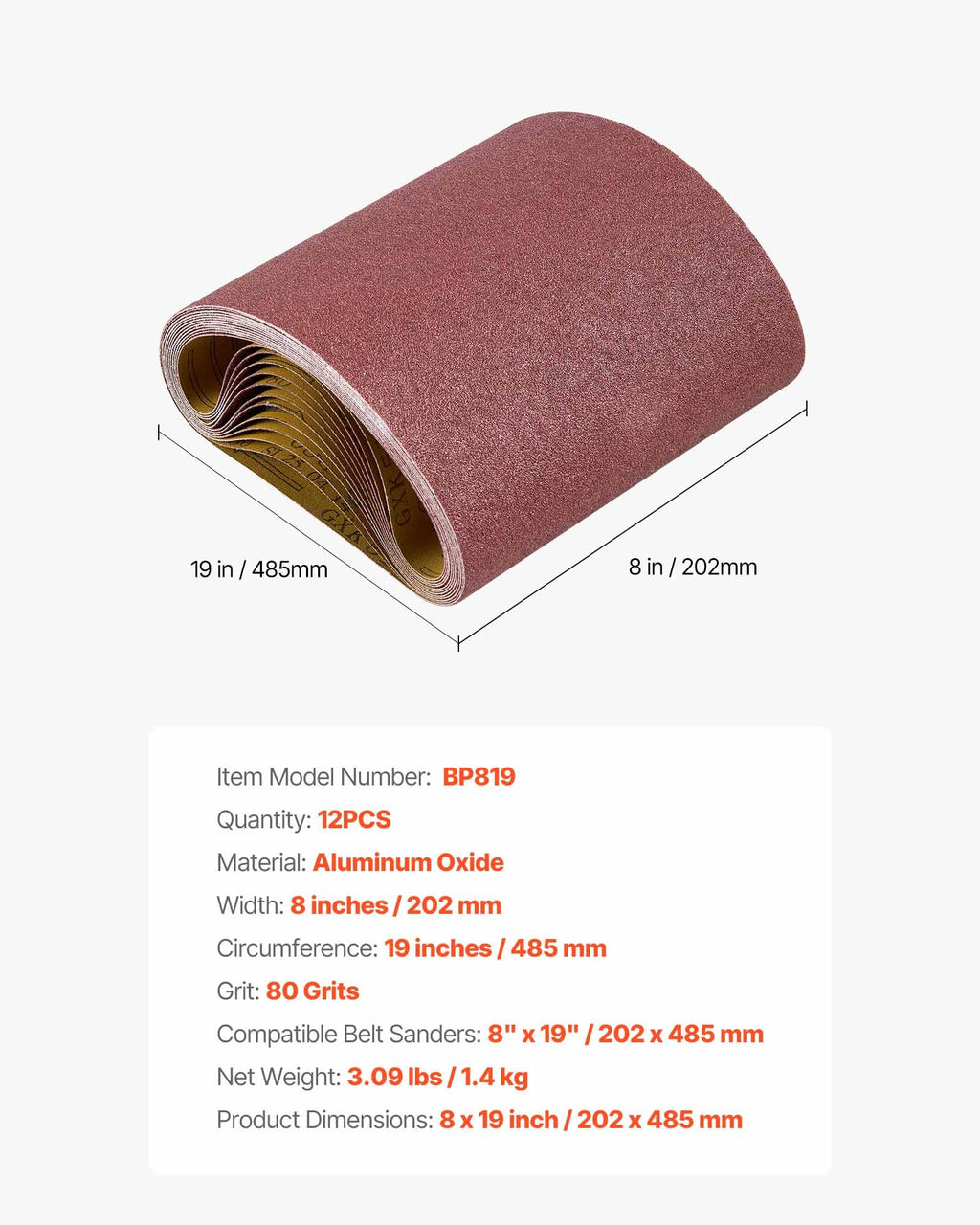 Šlifavimo juostos VEVOR BP819, 202 x 485 mm, 80 grit
