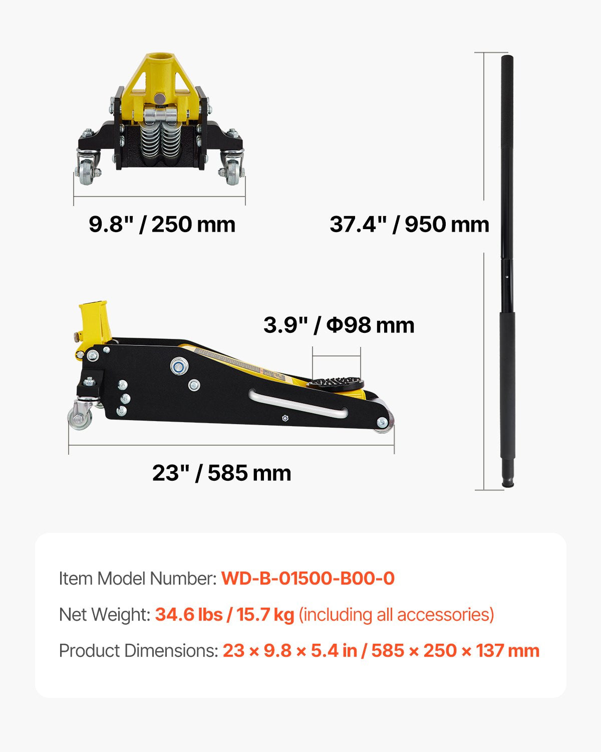 Žemo profilio domkratas VEVOR QJD-LTD015A-00, 1,5 t