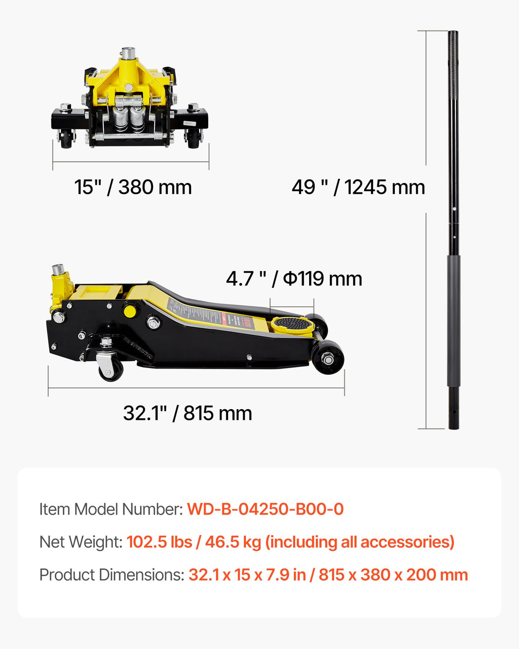 Žemo profilio hidraulinis keltuvas VEVOR WD-B-04250-B00-0, 4 tonos