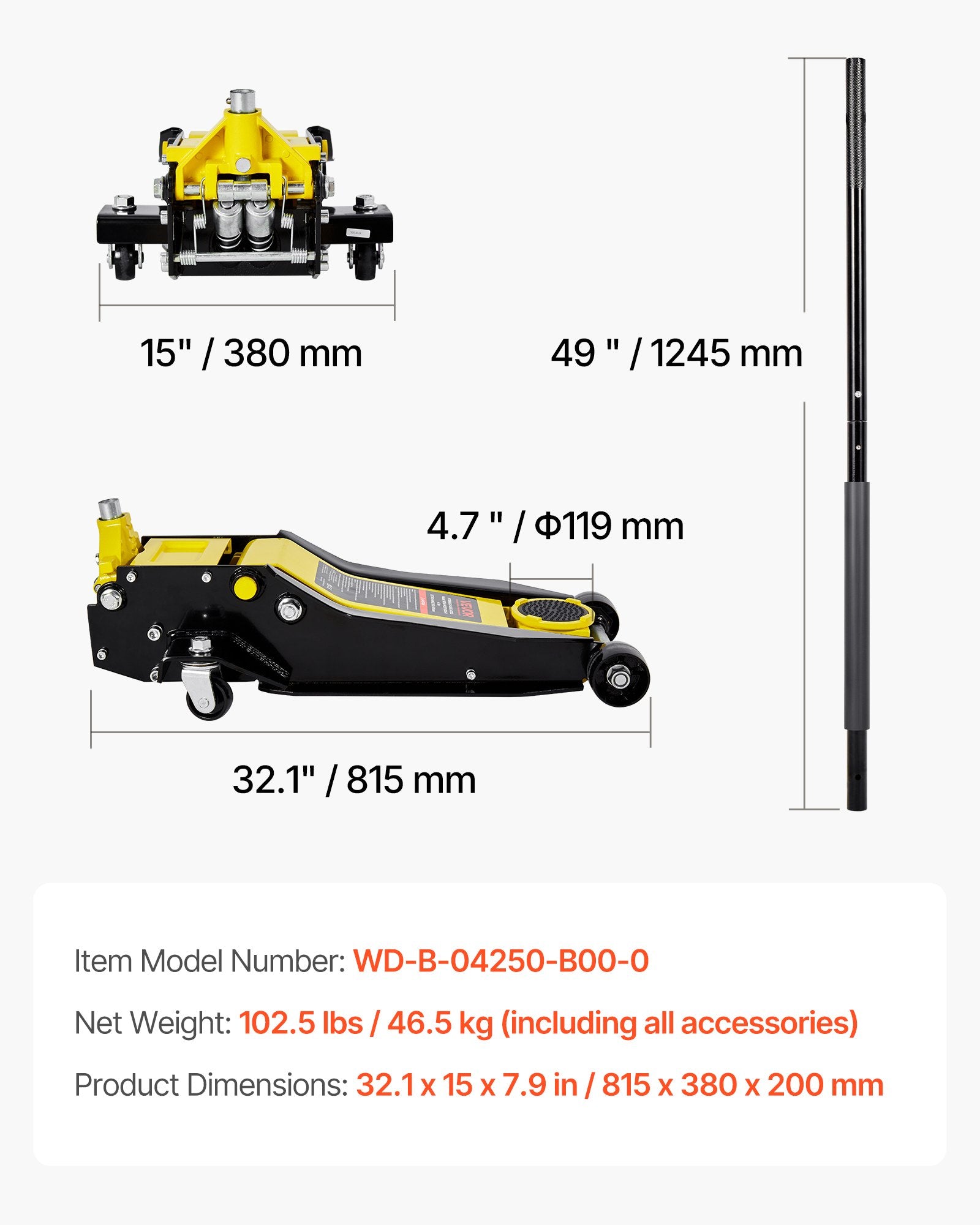 Žemo profilio hidraulinis keltuvas VEVOR WD-B-04250-B00-0, 4 tonos