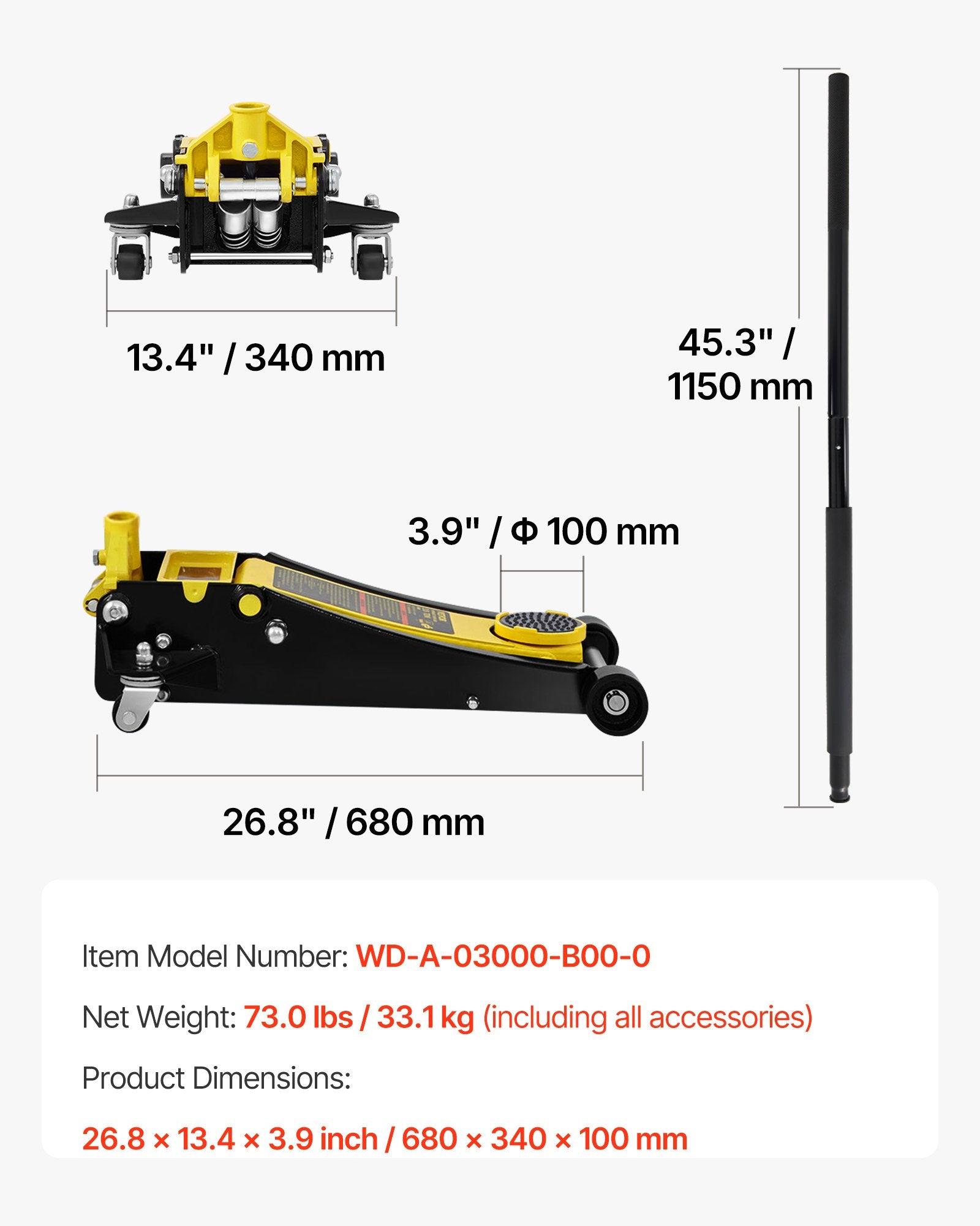 Žemo profilio hidraulinis keltuvas VEVOR K500, 3 tonos