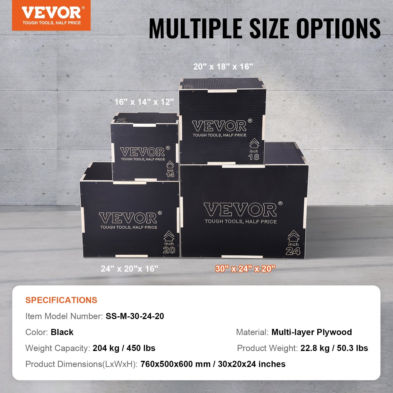 Pliometrinė šuolių dėžė VEVOR SS-M-30-24-20, 30/24/20 colių