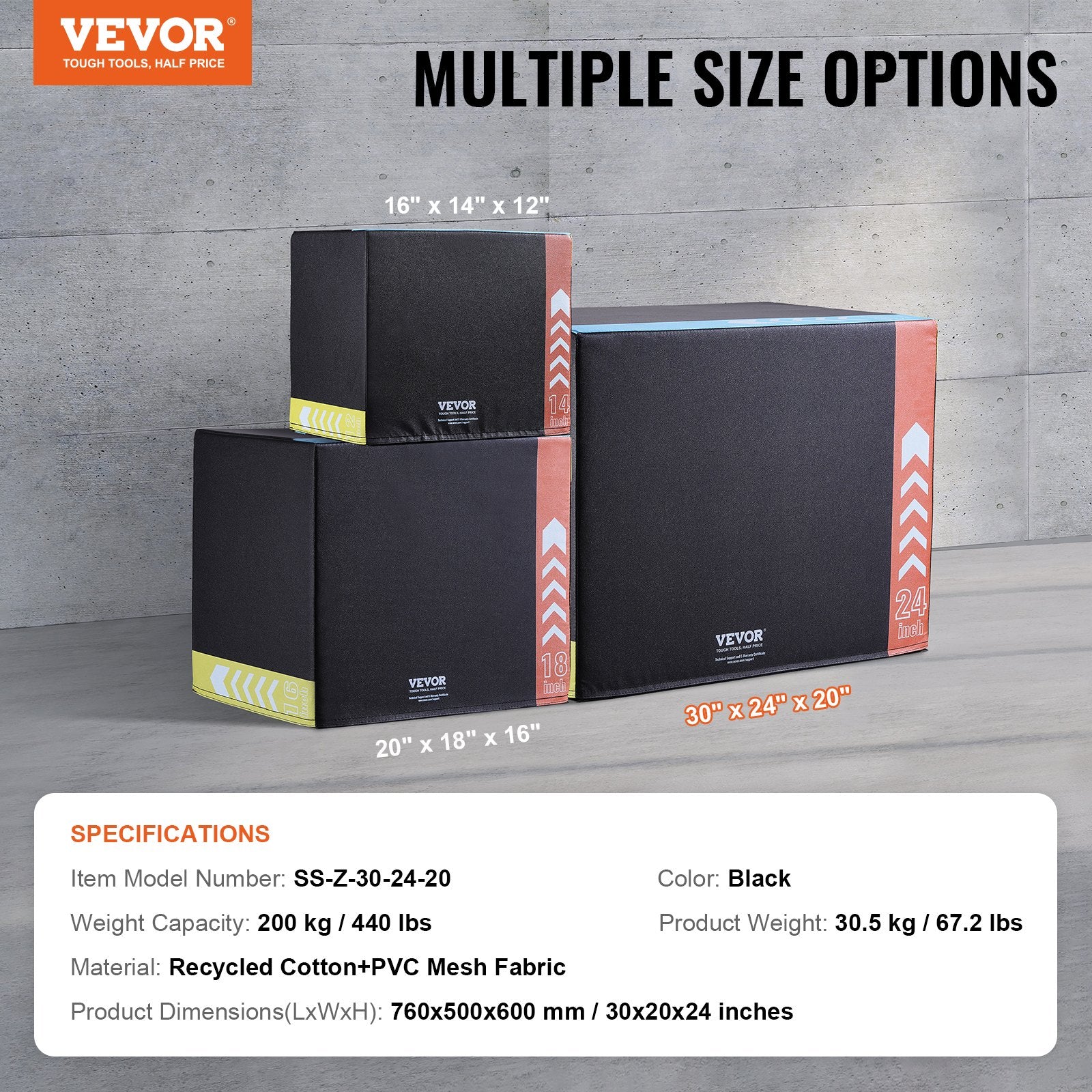Pliometrinė šuolių dėžė VEVOR SS-Z-30-24-20, 3 viename