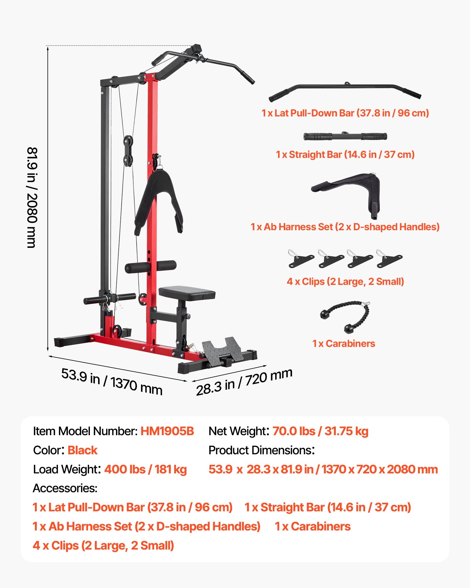 Vertikalaus traukos treniruoklis VEVOR HM1905B, 181 kg apkrova