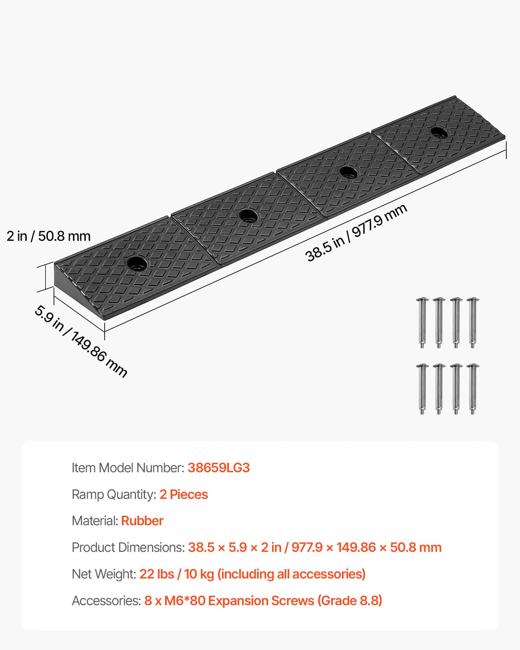 Guminė užvažiavimo rampa VEVOR 38659LG3, 15 tonų keliamoji galia