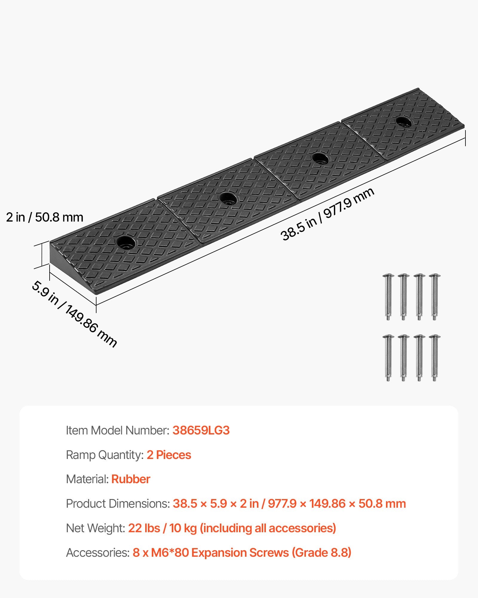 Guminė užvažiavimo rampa VEVOR 38659LG3, 15 tonų keliamoji galia