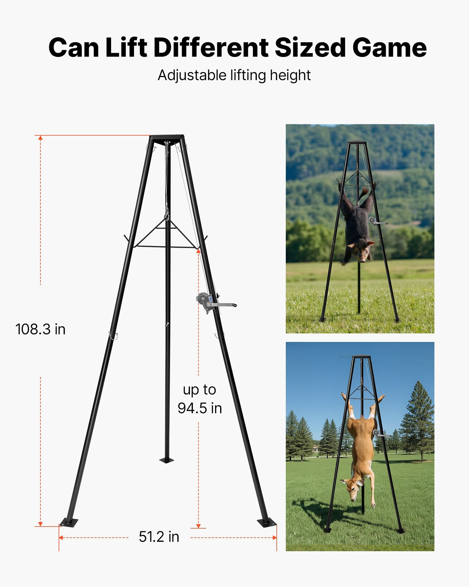 Trikojis žvėrienos keltuvas VEVOR HXCZDJ-15, 226,8 kg keliamoji galia