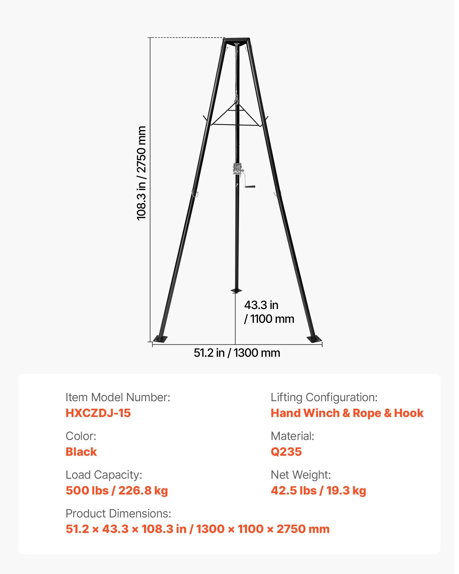 Trikojis žvėrienos keltuvas VEVOR HXCZDJ-15, 226,8 kg keliamoji galia