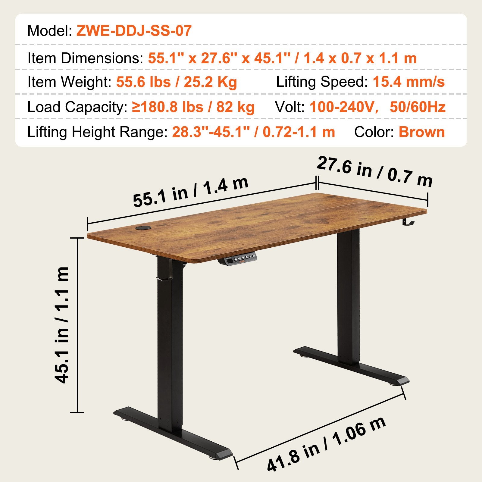 Reguliuojamo aukščio stalas VEVOR ZWE-DDJ-SS-07, 140 x 70 cm