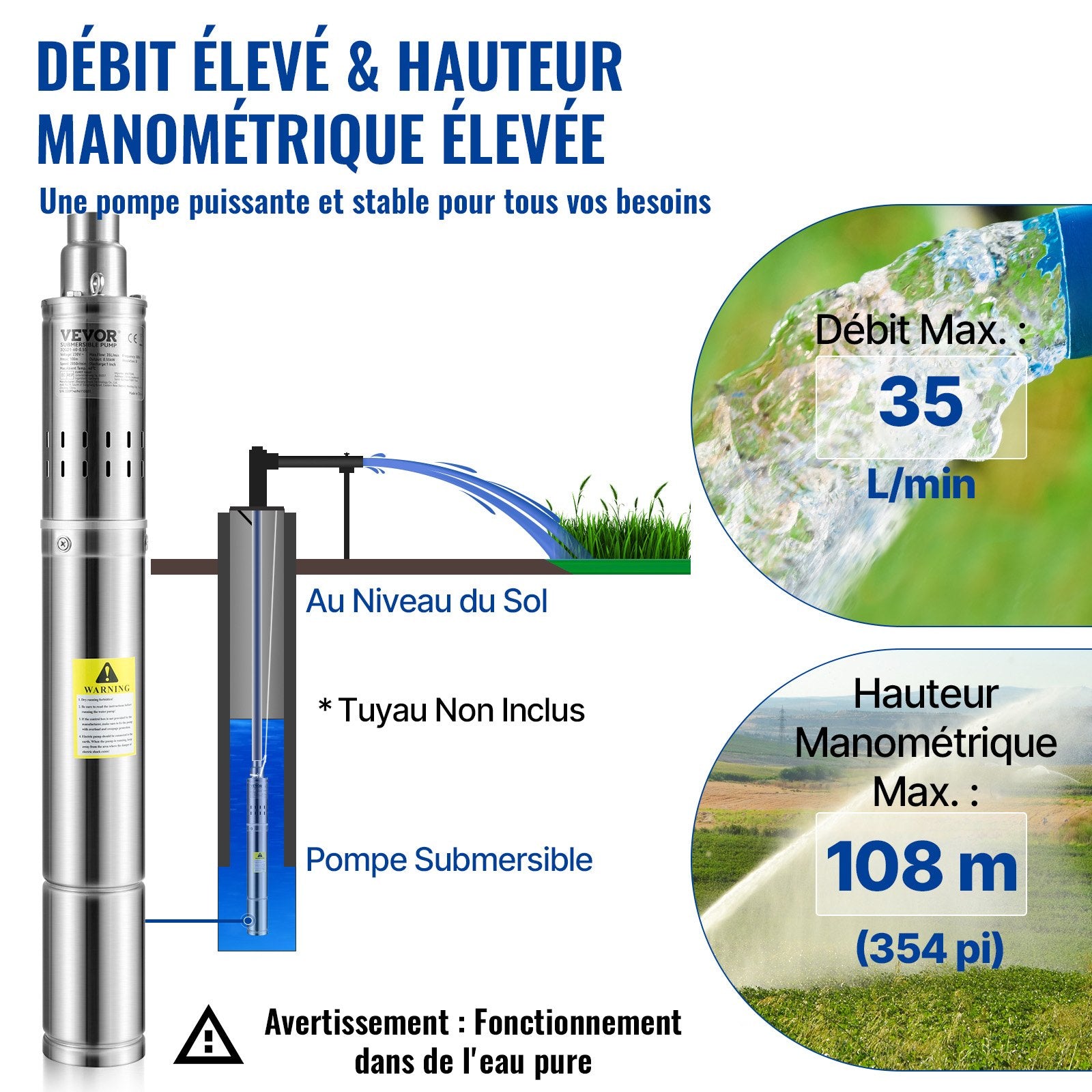 Giluminis vandens siurblys VEVOR 3QGD1-60-0.55, 550W