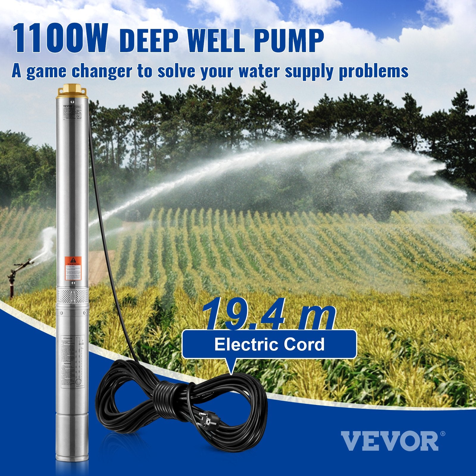 Giluminis vandens siurblys VEVOR 4SDM4/14, 1100 W
