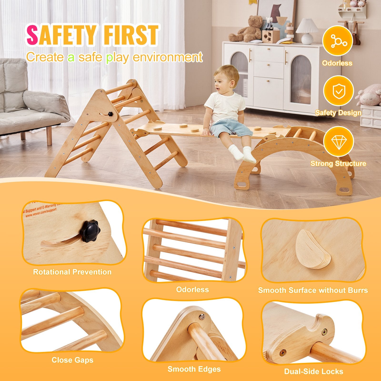 Piklerio trikampio rinkinys VEVOR ZF-3LB, 5-in-1 Montessori laipiojimo kompleksas