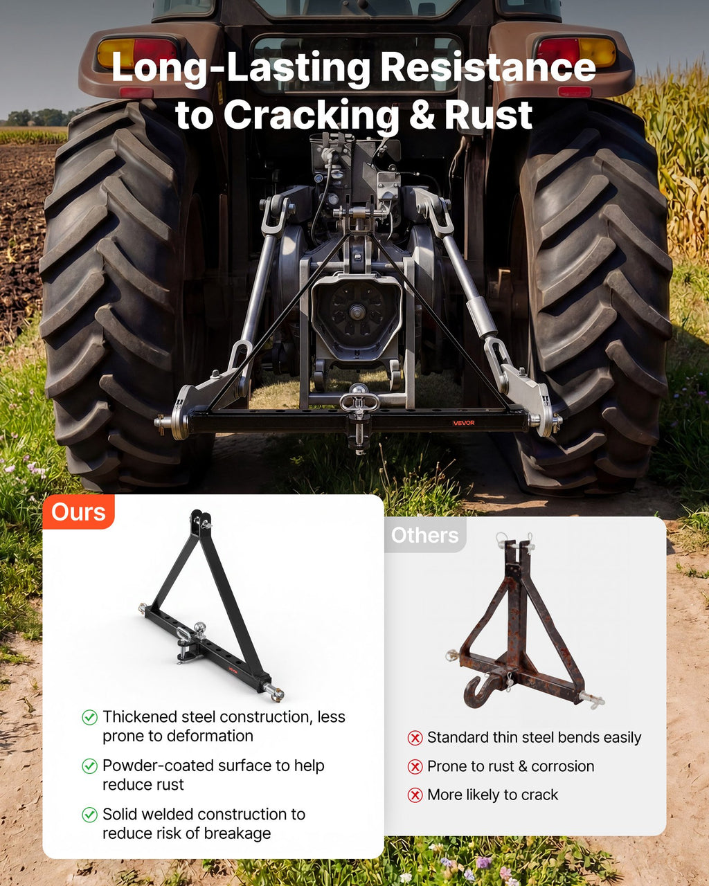 3 taškų traktoriaus prikabinimo mechanizmas VEVOR S-09, 2 kategorija