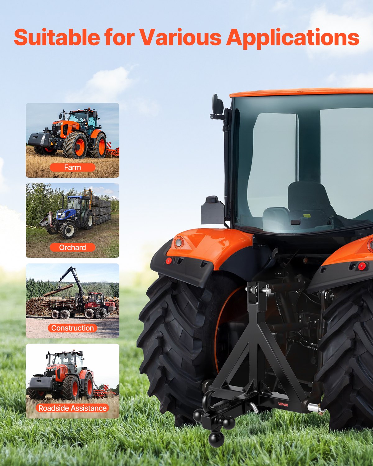 3 taškų priekabos jungtis VEVOR S-01, 2 colių lizdas