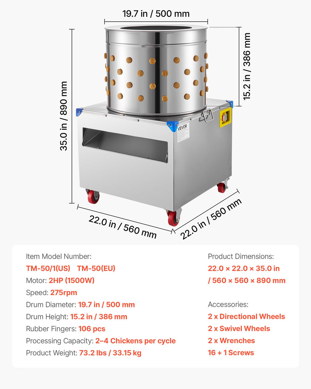 Plunksnų pešimo mašina VEVOR TM50, 1500 W