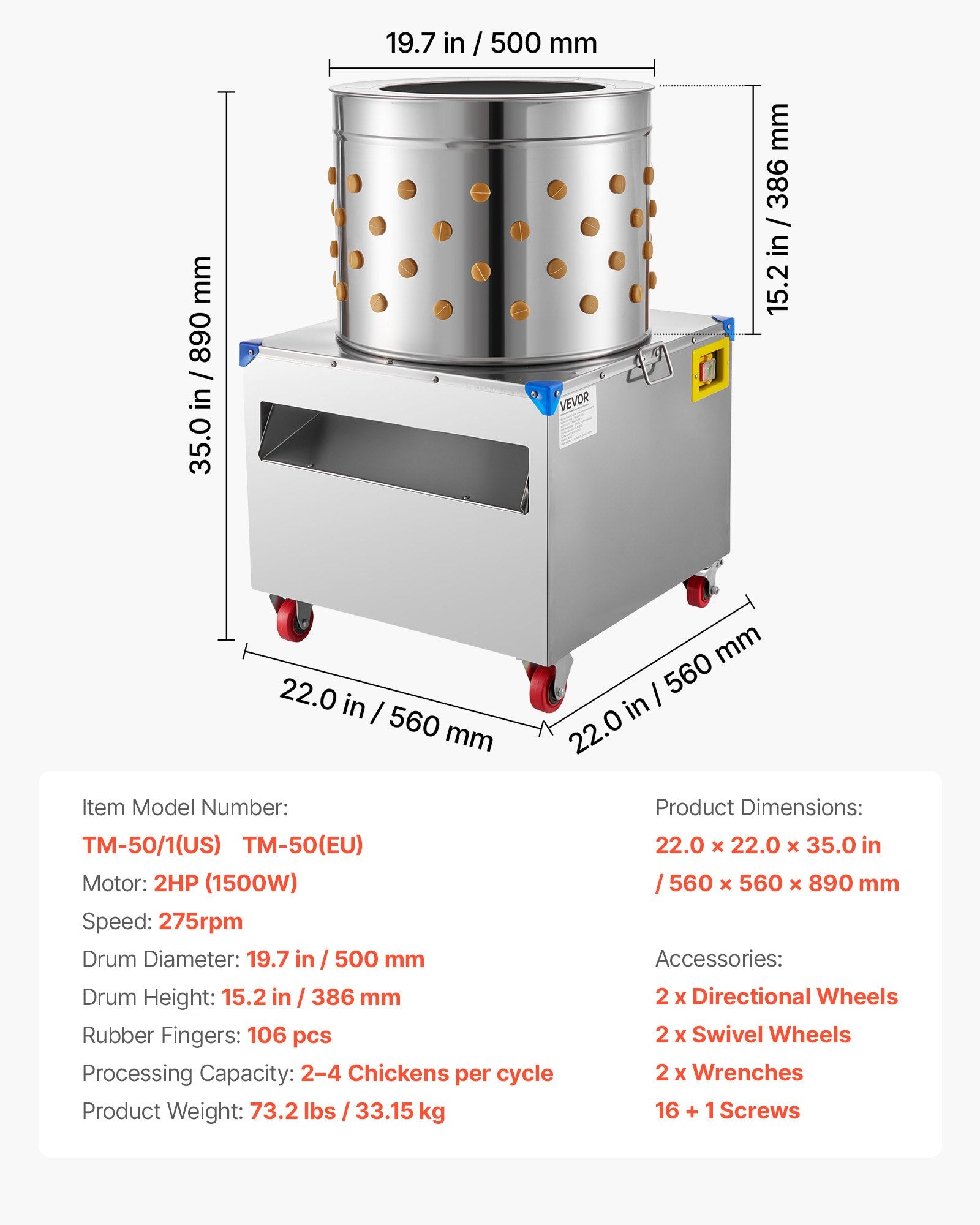 Plunksnų pešimo mašina VEVOR TM50, 1500 W