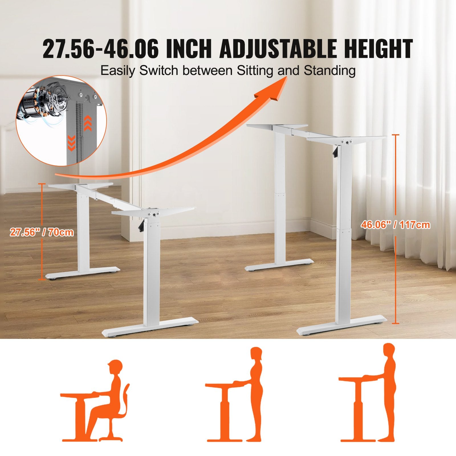 Reguliuojamo aukščio stalo rėmas VEVOR ZW-22, 70–117 cm
