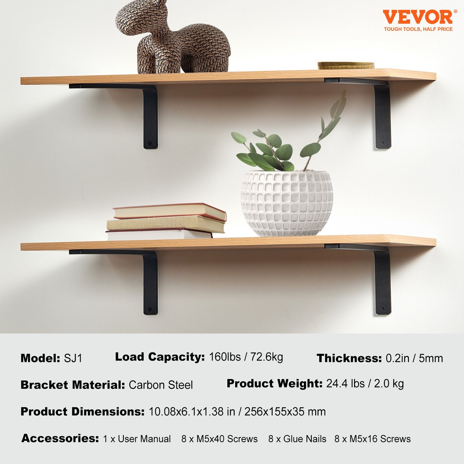 Lentynų laikikliai VEVOR SJ1, 256 x 155 mm, 4 vnt.