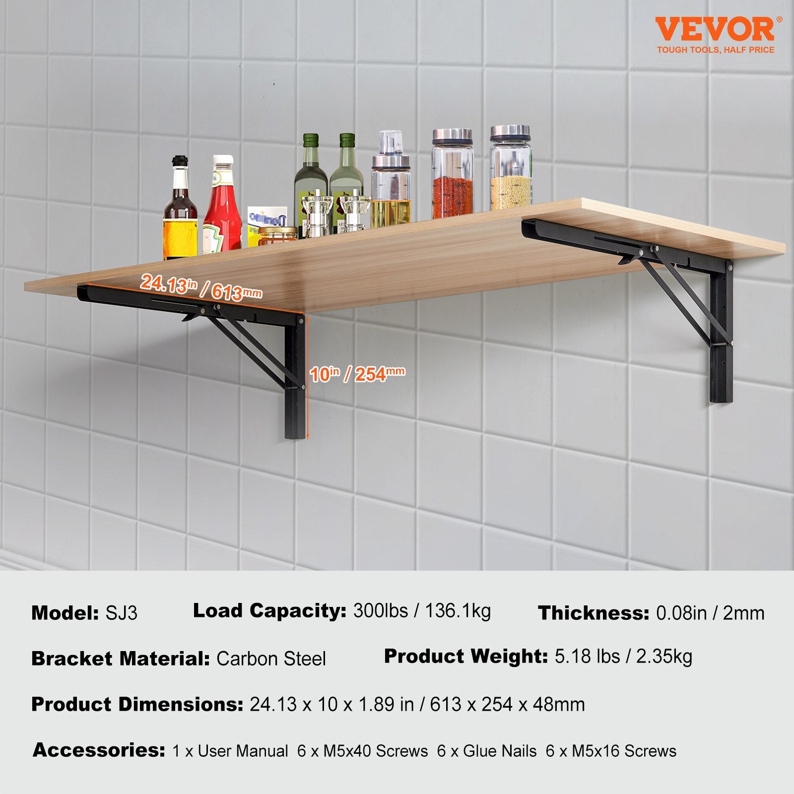 Sulankstomi lentynų laikikliai VEVOR SJ3, 61 cm