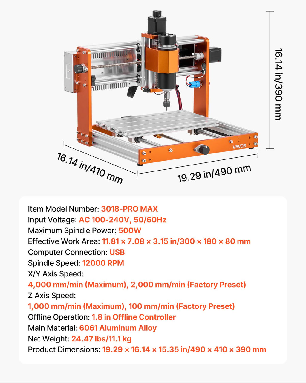CNC graviravimo ir frezavimo staklės VEVOR 3018-PRO MAX, 500 W