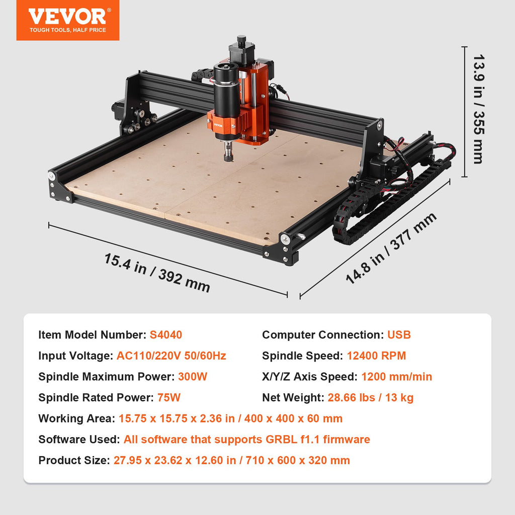 CNC frezavimo ir graviravimo staklės VEVOR S4040, 300 W