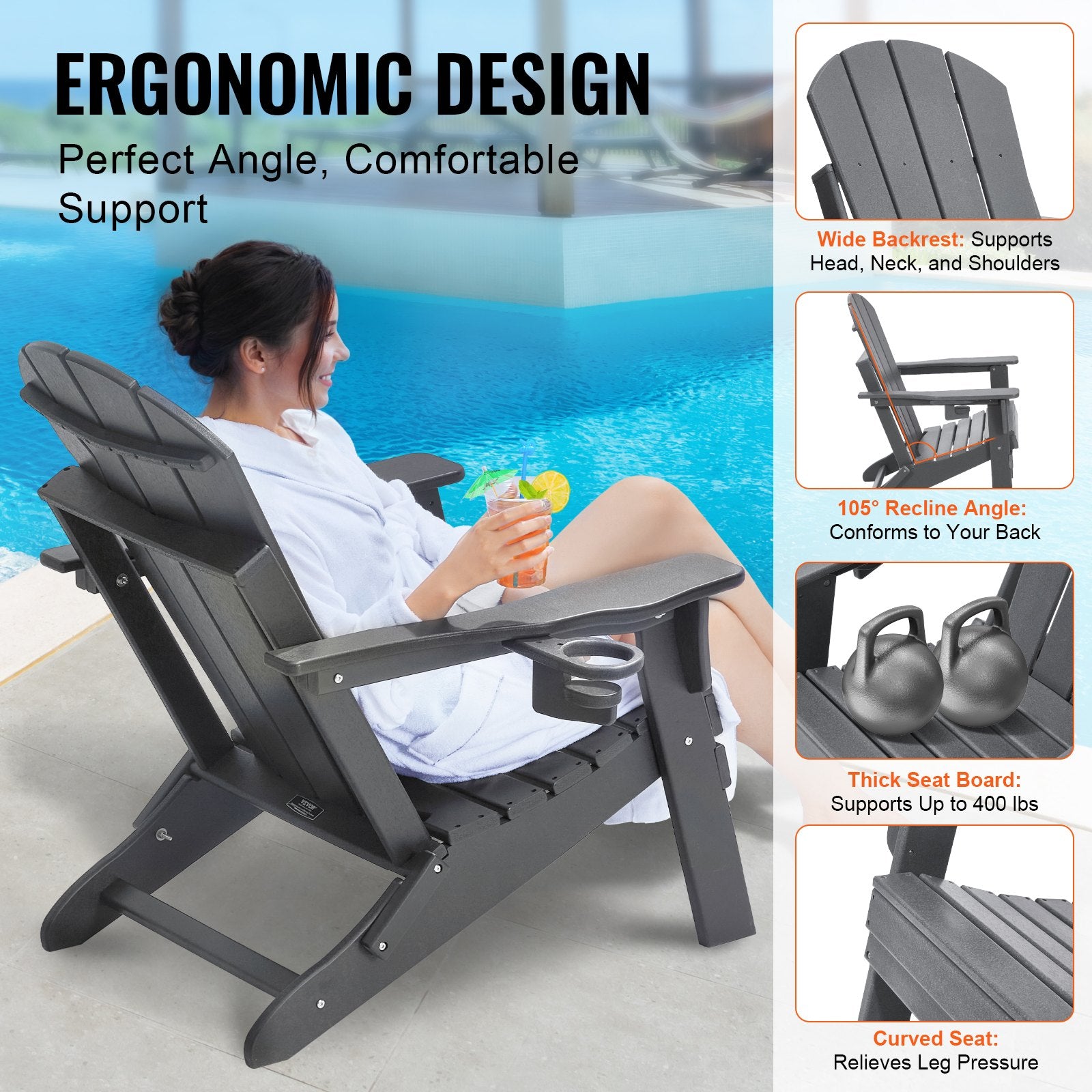Adirondack tipo kėdės VEVOR SS401-GY-2P, 2 vnt. komplektas