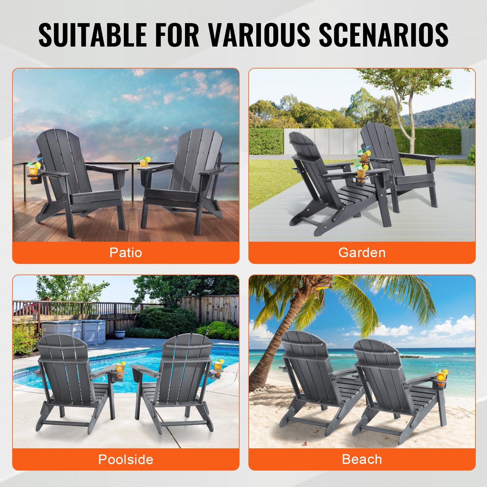 Adirondack tipo kėdės VEVOR SS401-GY-2P, 2 vnt. komplektas