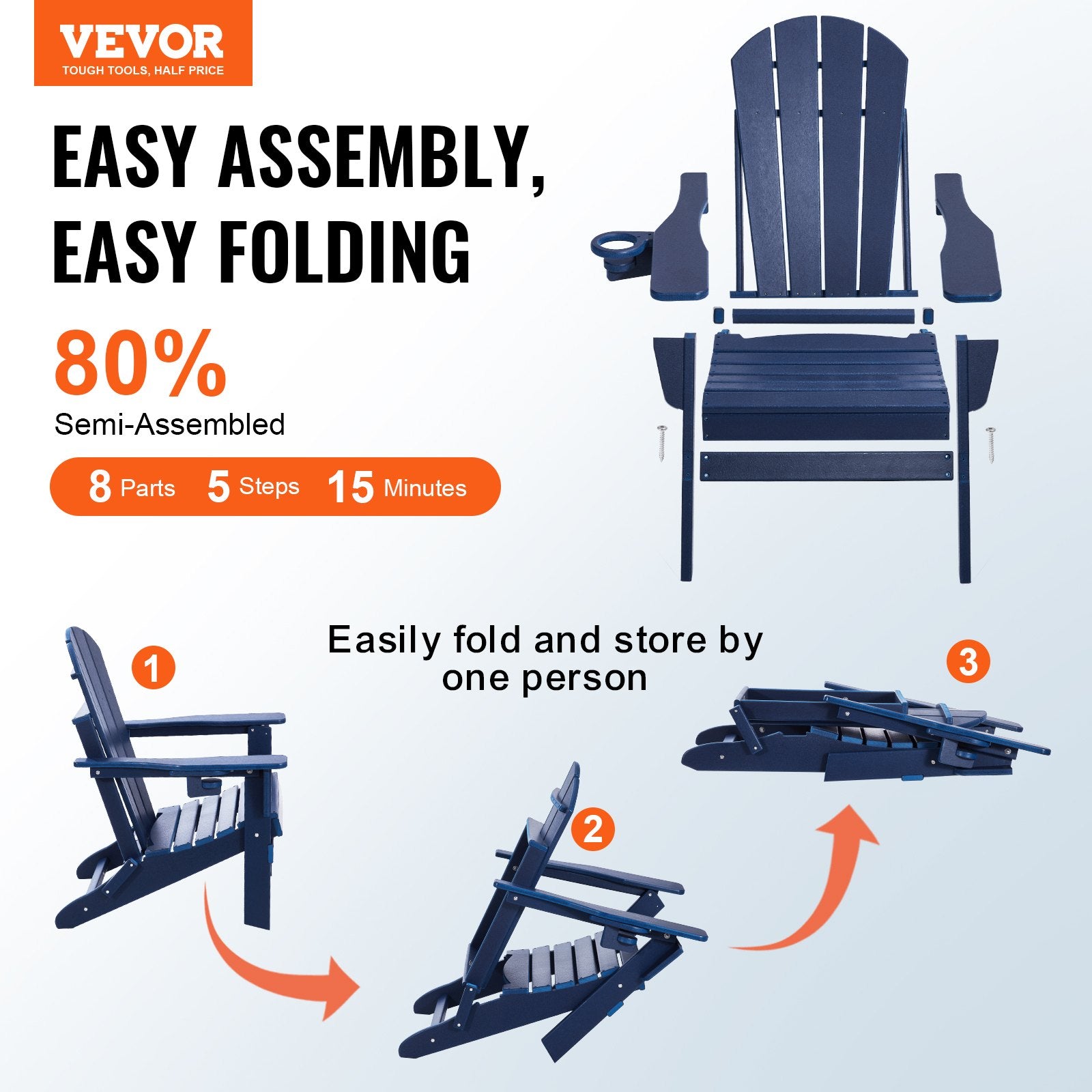 Adirondack tipo kėdės VEVOR SS401-BU-2P, 2 vnt. komplektas