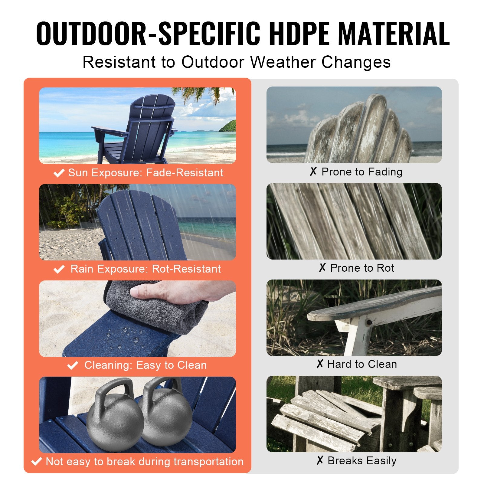 Adirondack tipo kėdės VEVOR SS401-BU-2P, 2 vnt. komplektas