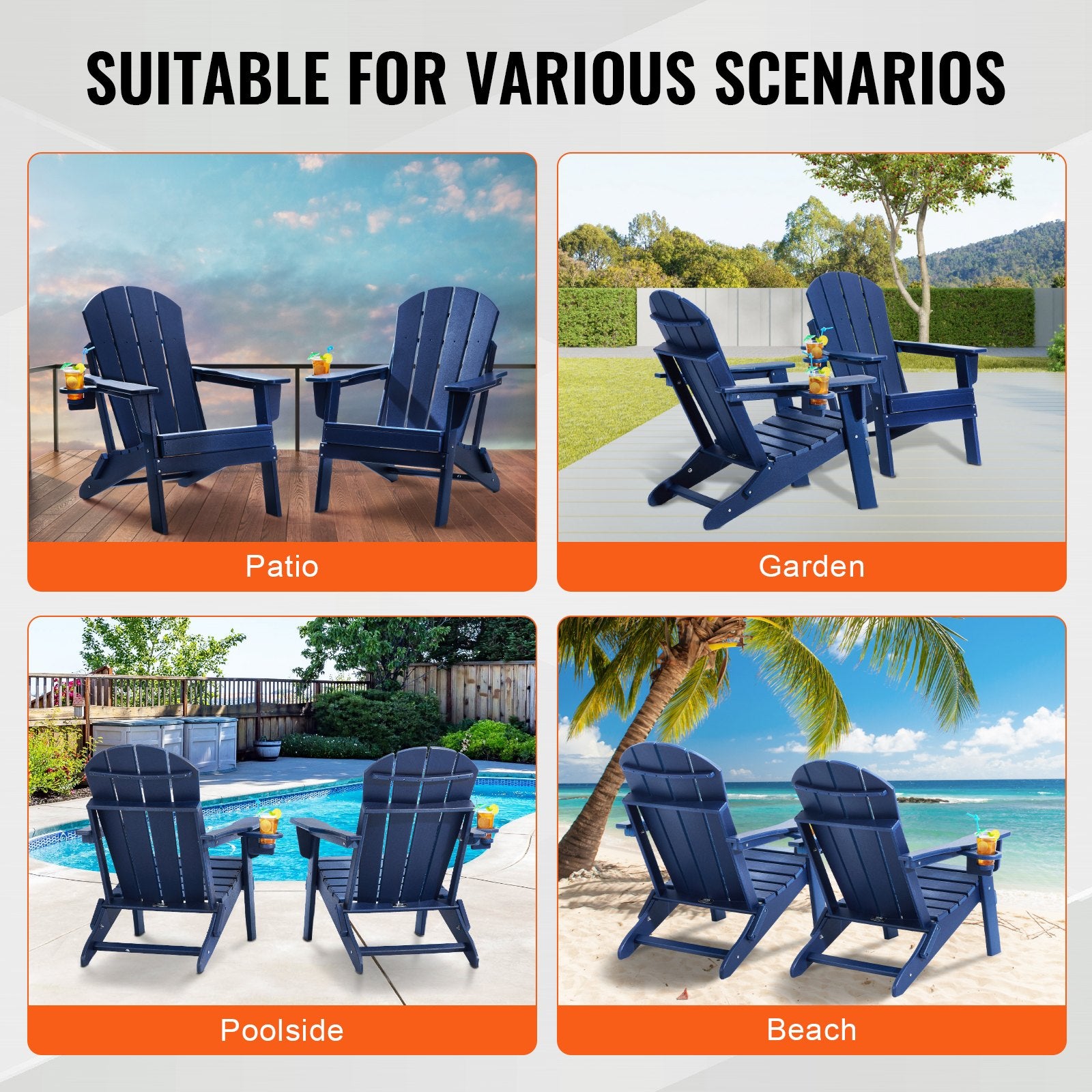Adirondack tipo kėdės VEVOR SS401-BU-2P, 2 vnt. komplektas
