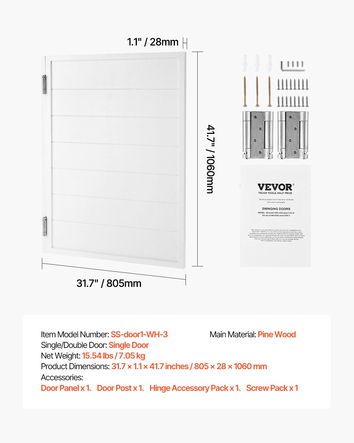 Švytuojančios baro durys VEVOR SS-door1-WH-3, 81,3 x 106,7 cm