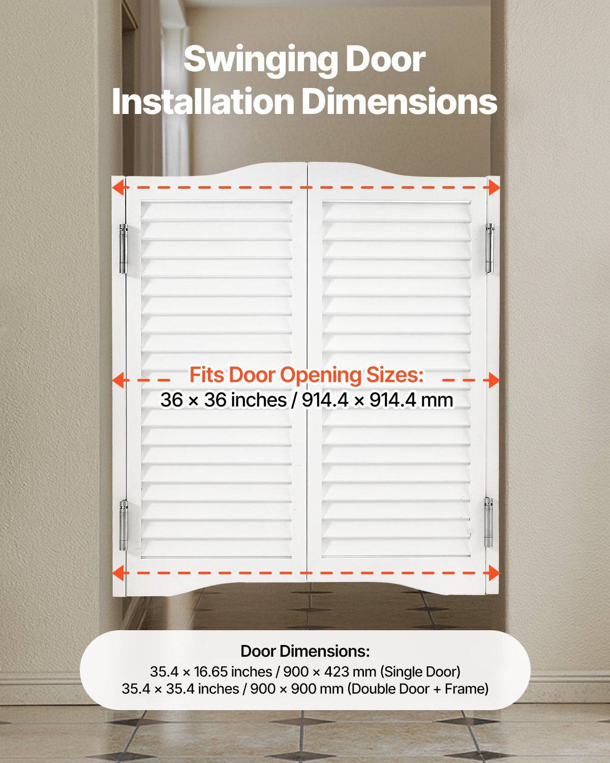 Varstomos kavinės durys VEVOR SS-door2-WH-7, 91,4 x 91,4 cm