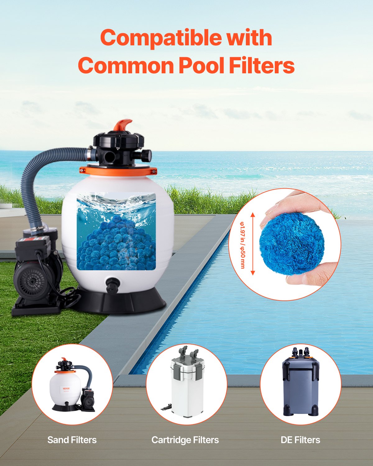 Baseino filtrų kamuoliukai VEVOR F11, 1,8 kg
