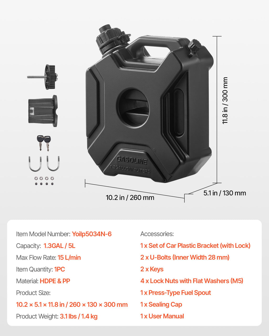 Kuro kanistras VEVOR Yoilp5034N-6, 5 L