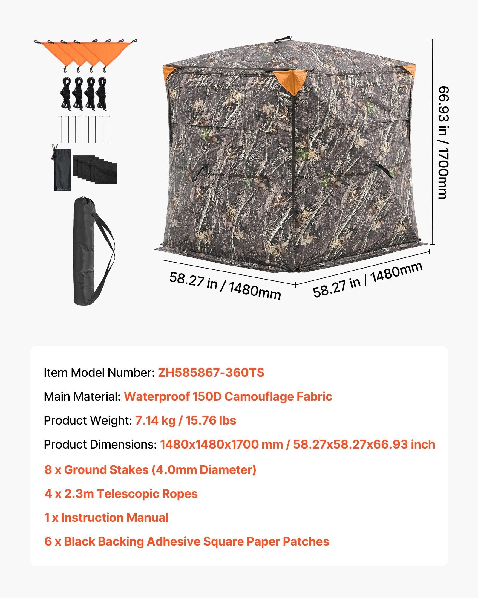 Medžioklės palapinė VEVOR ZH585867-360TS, 2-3 asmenims