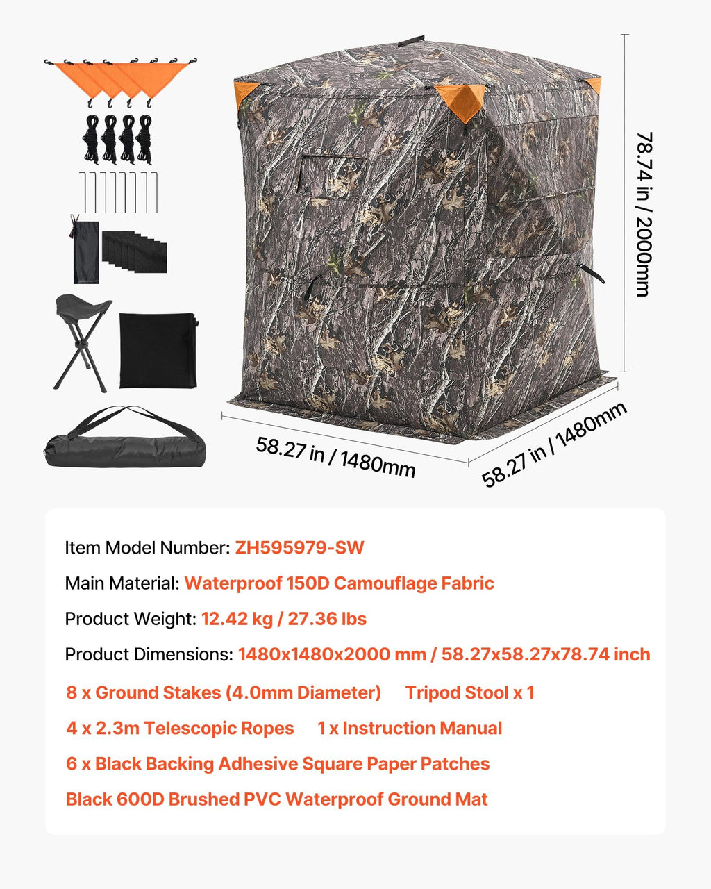 Medžioklės slėptuvė VEVOR ZH595979-SW, 2-3 asmenims