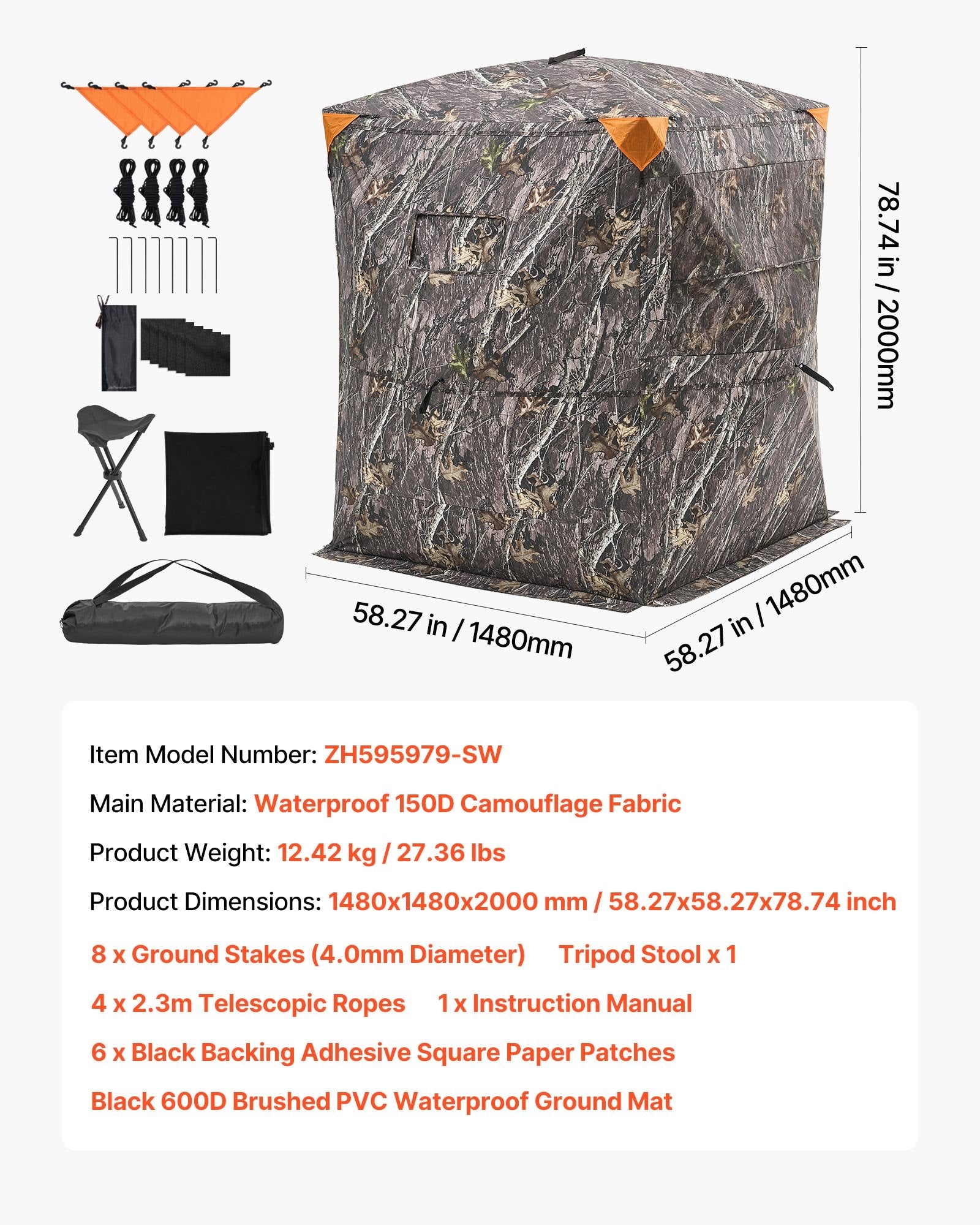 Medžioklės slėptuvė VEVOR ZH595979-SW, 2-3 asmenims