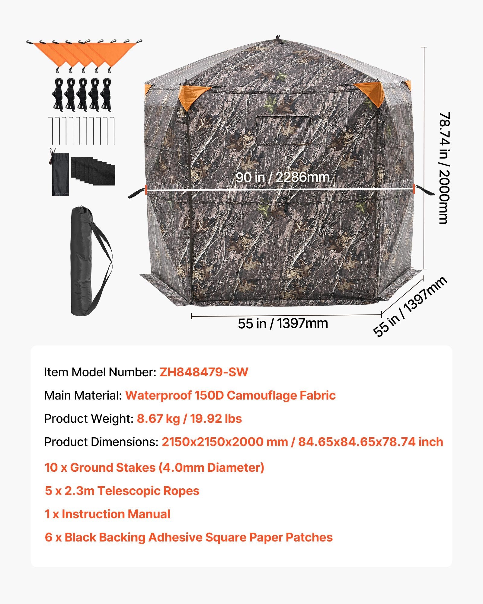 Medžioklės palapinė VEVOR ZH848479-SW, 6–7 asmenims