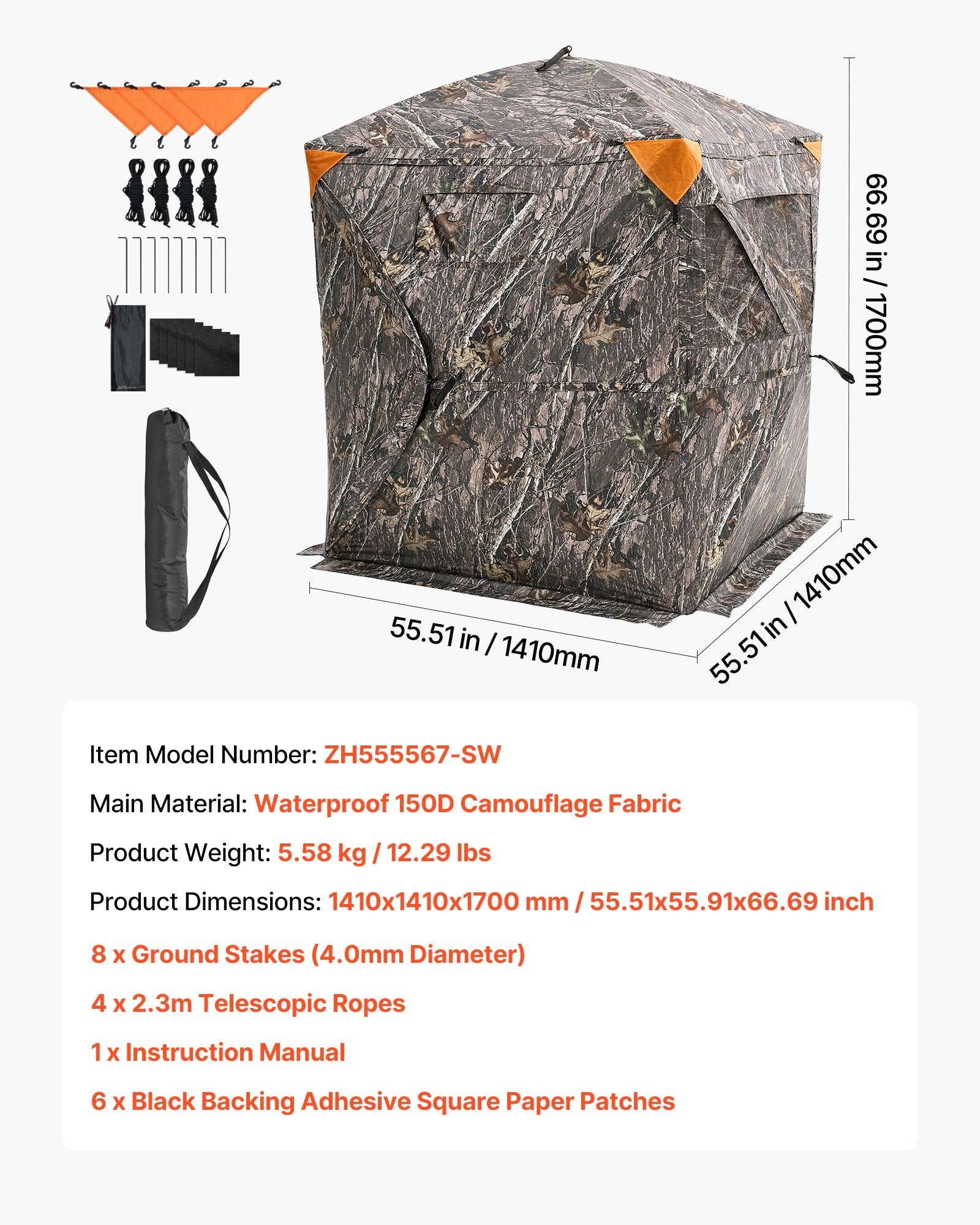 Medžioklės palapinė VEVOR ZH555567-SW, 1-2 asmenims