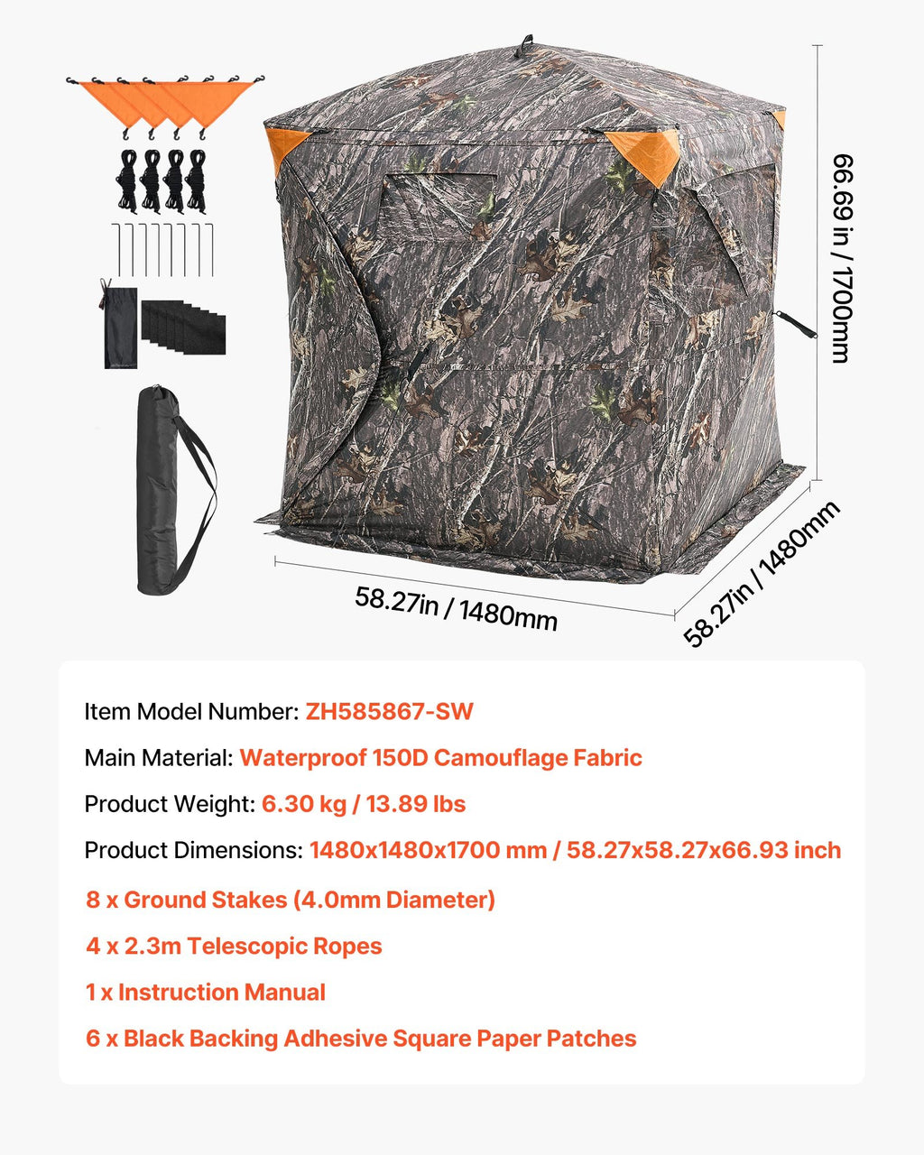 Medžioklės palapinė VEVOR ZH585867-SW, 2-3 asmenims