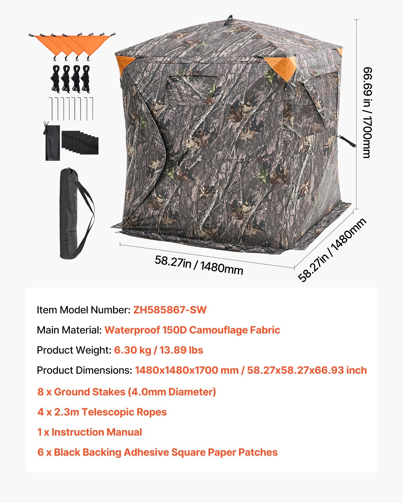 Medžioklės palapinė VEVOR ZH585867-SW, 2-3 asmenims