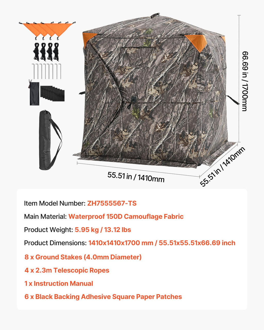 Medžioklės palapinė VEVOR ZH7555567-TS, 270° matomumas