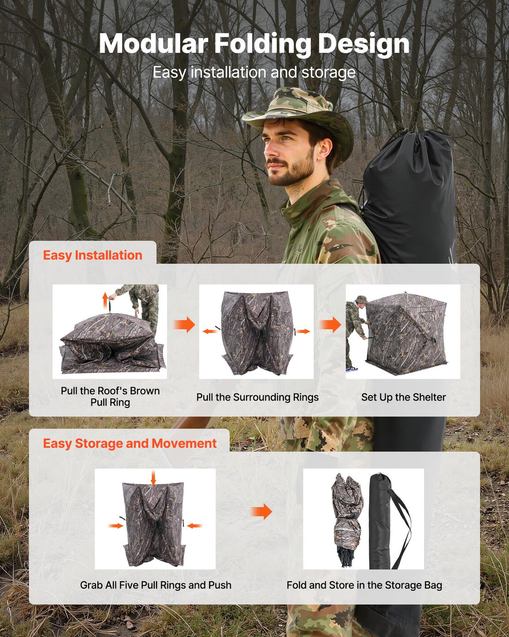 Medžioklės palapinė VEVOR ZH585867-TS, 270° matomumas
