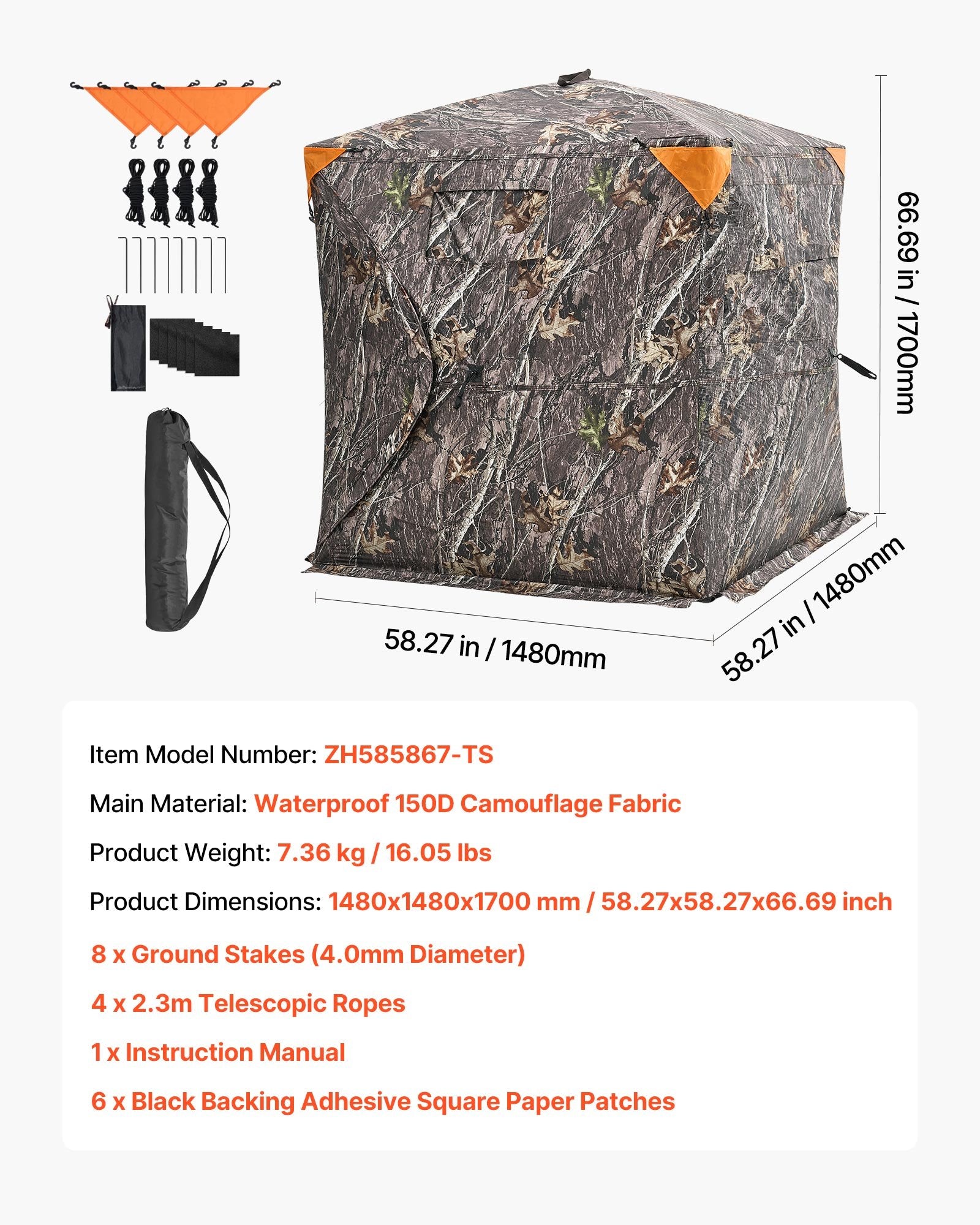 Medžioklės palapinė VEVOR ZH585867-TS, 270° matomumas
