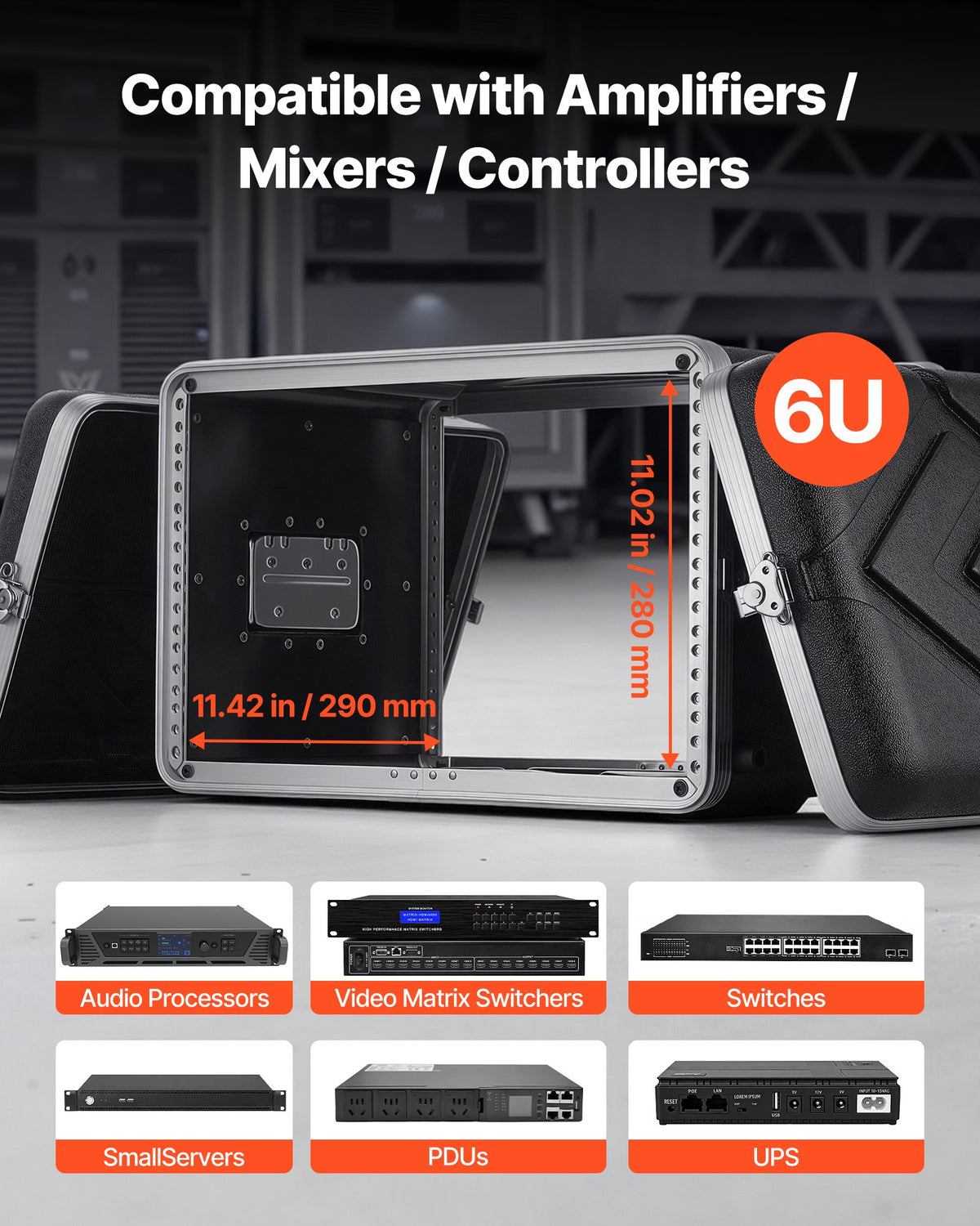 Rack tipo dėžė VEVOR 12''6U, 6U aukščio