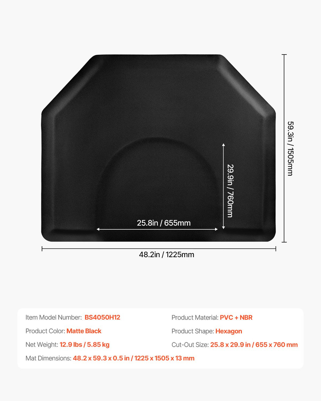 Nuovargį mažinantis kilimėlis kirpėjams VEVOR BS4050H12, 1225 x 1505 mm