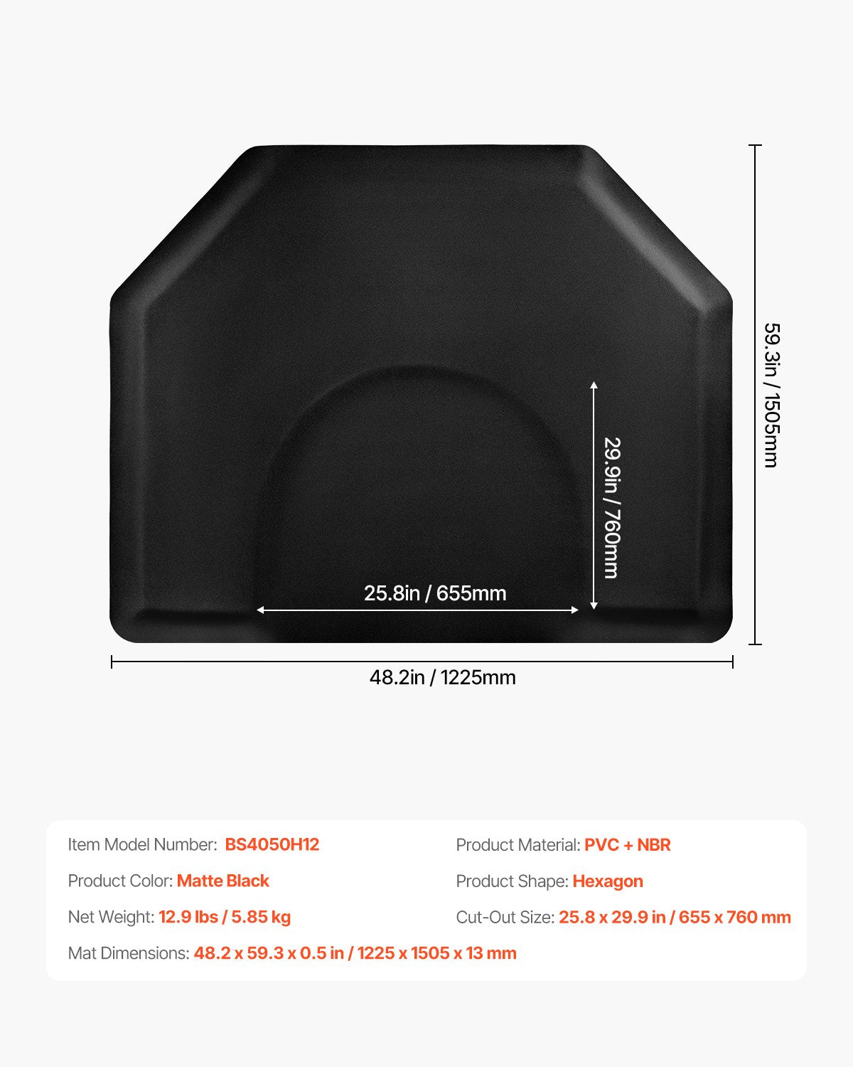 Nuovargį mažinantis kilimėlis kirpėjams VEVOR BS4050H12, 1225 x 1505 mm