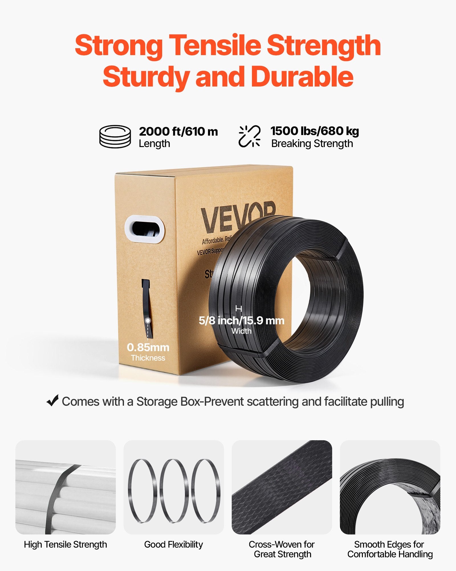 Pakavimo juostos įtempimo ir tvirtinimo rinkinys VEVOR CL-PET600, 610 m PET juosta